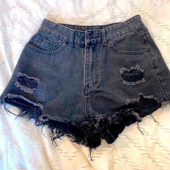 Distressed Black Jean Shorts - Picture 1 of 3